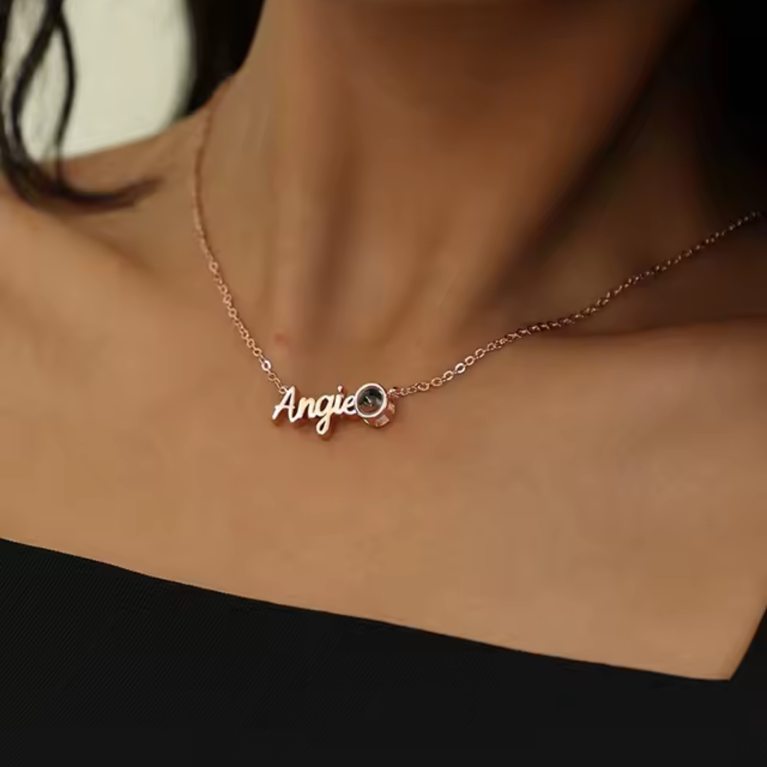 Collar personalizado con proyección de foto de acero inoxidable
